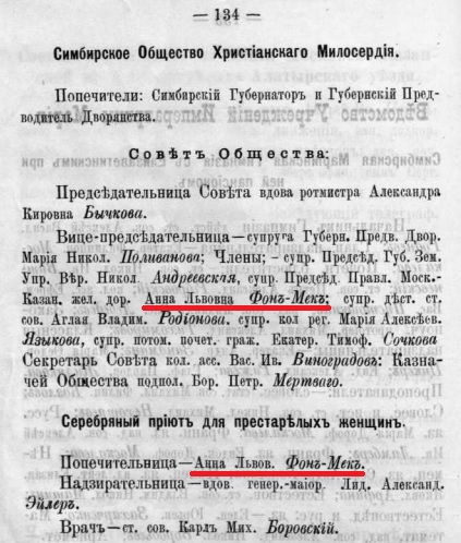 Анна Львовна фон Мекк Давыдова благотворительность SpravKnijka1899