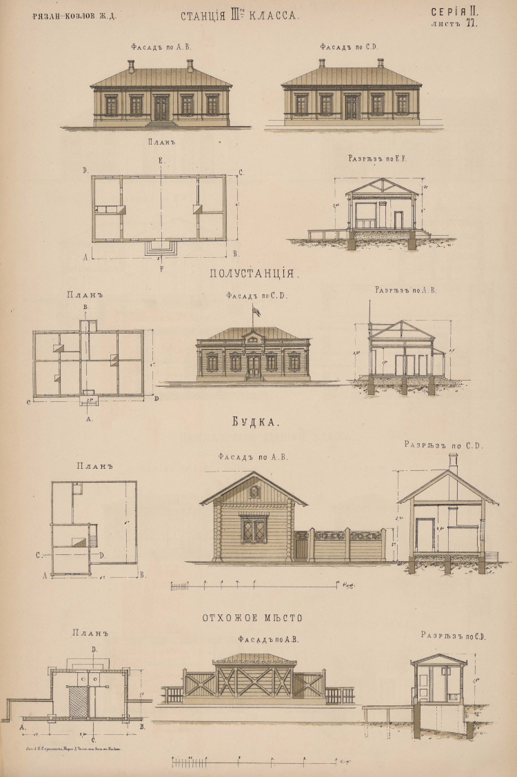 1872 090 Рязанско Козловская ж. д. Ст. III класса полустанция будка и отхожее место 
