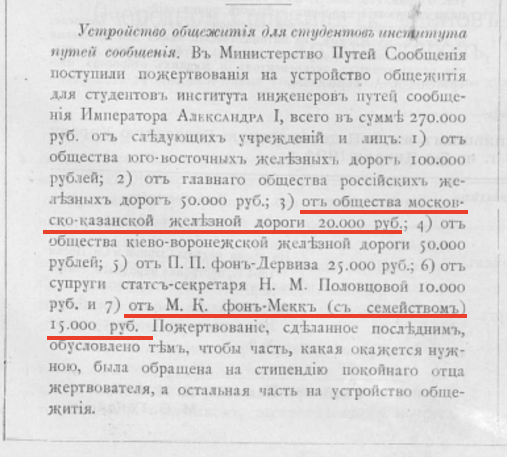 Максимилиан Карлович фон Мекк благотворительность институту путей сообщения имени императора Александра I МКфМ МКзЖД благоторительность институт Александра I